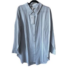 NWT'S $158 Eileen Fisher Classic Collar Tencel & Organic Cotton Crinkle Shirt 2X